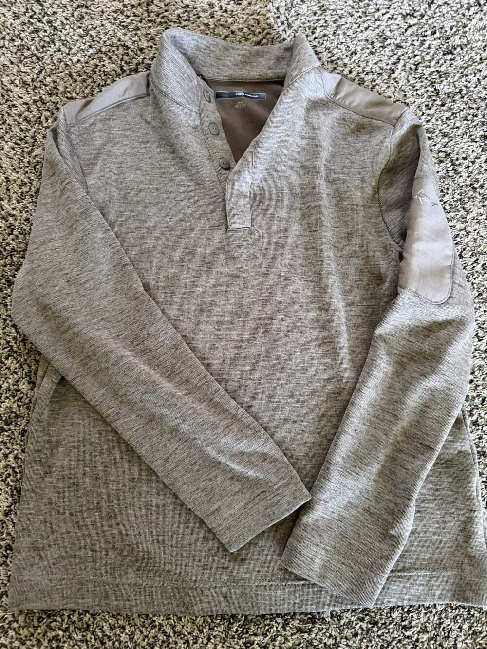 Greg Norman Golf Pullover L Brown 1/4 Button 100% Poly EUC YGI U1-748
